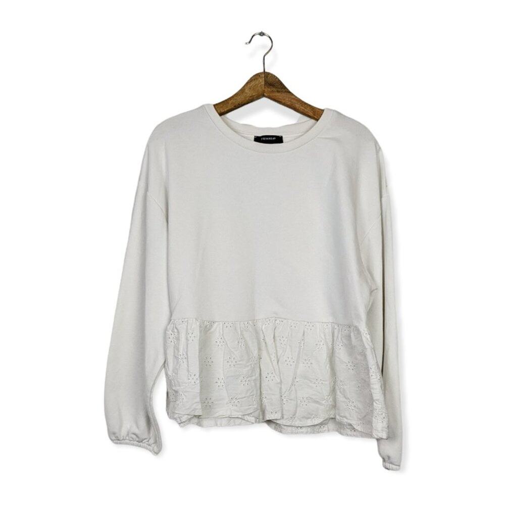 Primark White Ruffle Eyelet Hem Sweatshirt Top